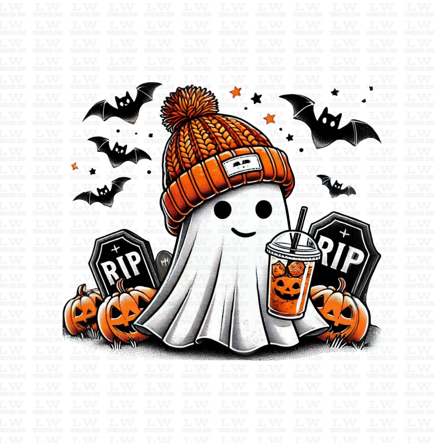 CUTE GHOST WITH BOBA DRINK HALLOWEEN DTF Transfer #124