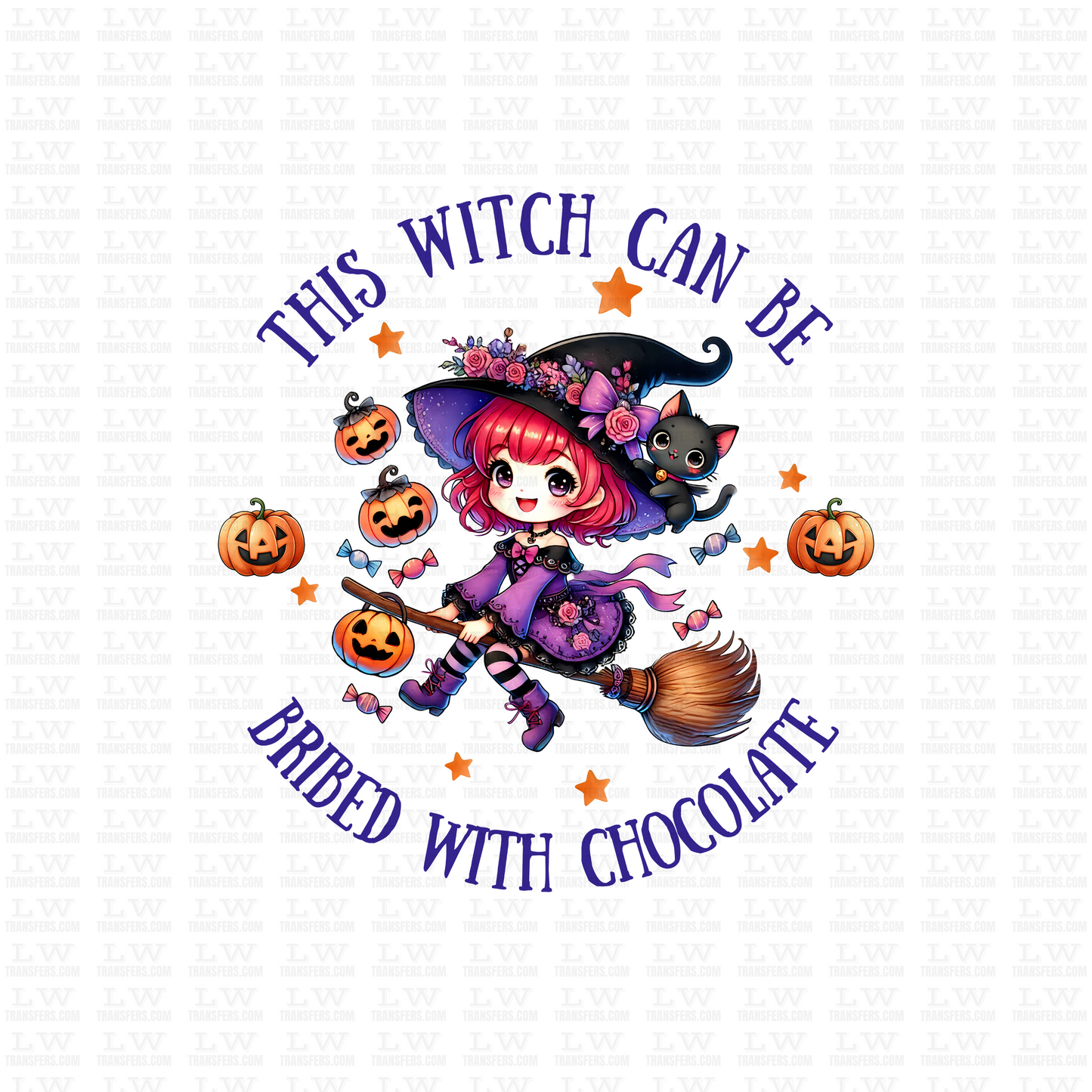 THIS WITCH CAN BE BRIBED WITH CHOCOLATE HALLOWEEN DTF TRANSFER #H154