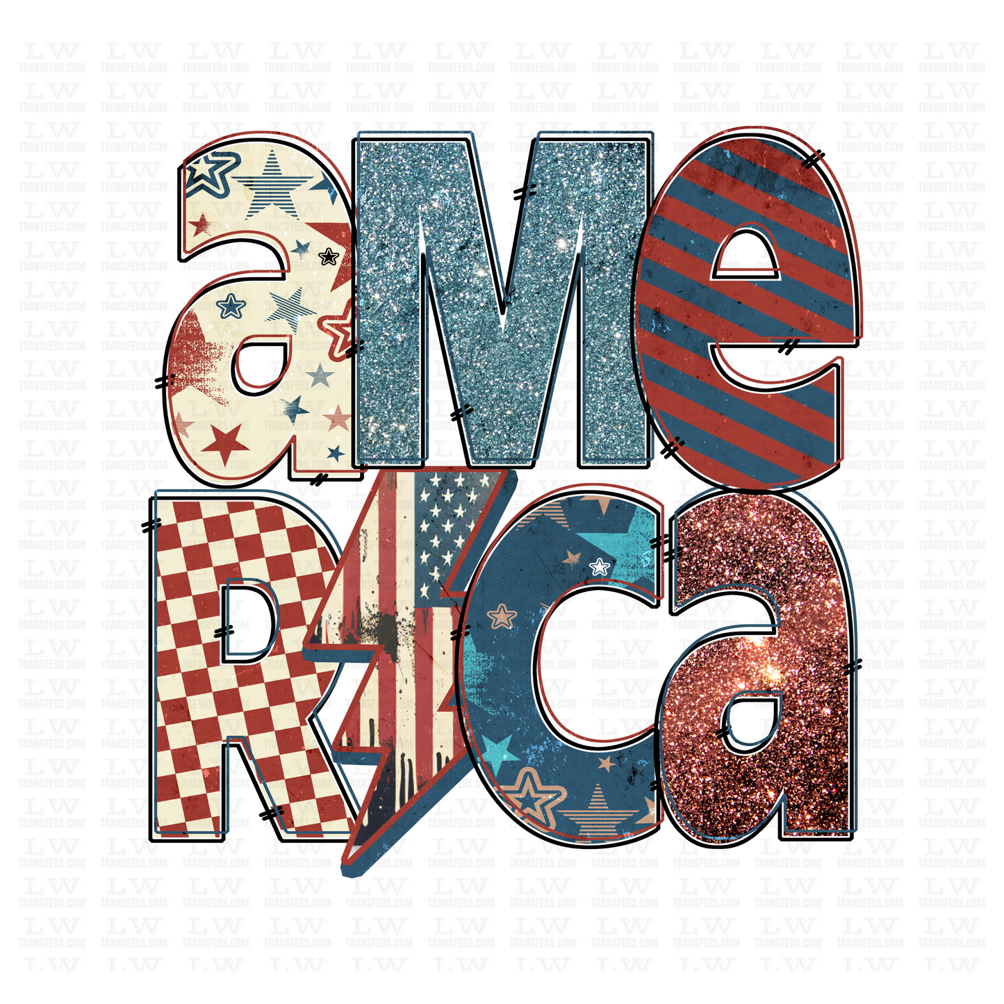 SPARKLY AMERICA 4TH OF JULY DTF TRANSFER - 4TH55