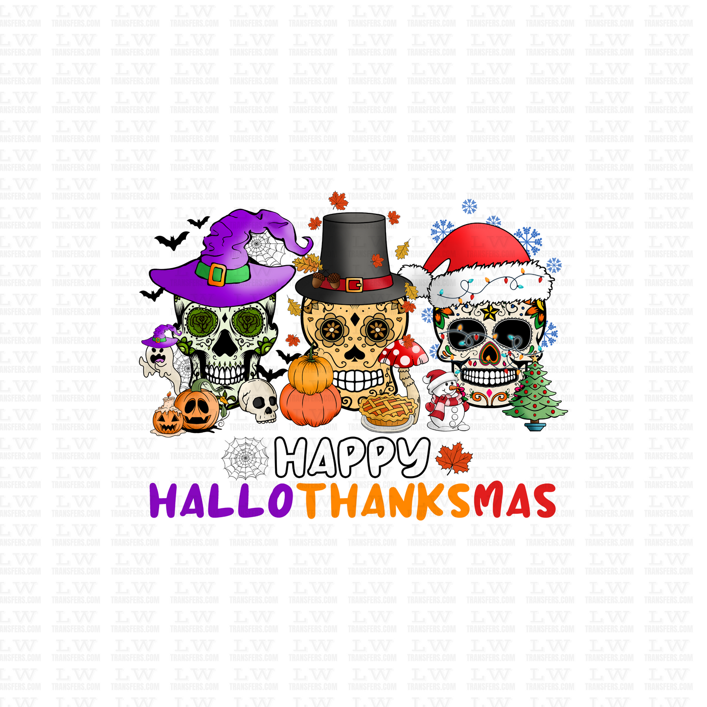 HAPPY HALLOTHANKSMAS SUGAR SKULLS HALLOWEEN DTF Transfer #88