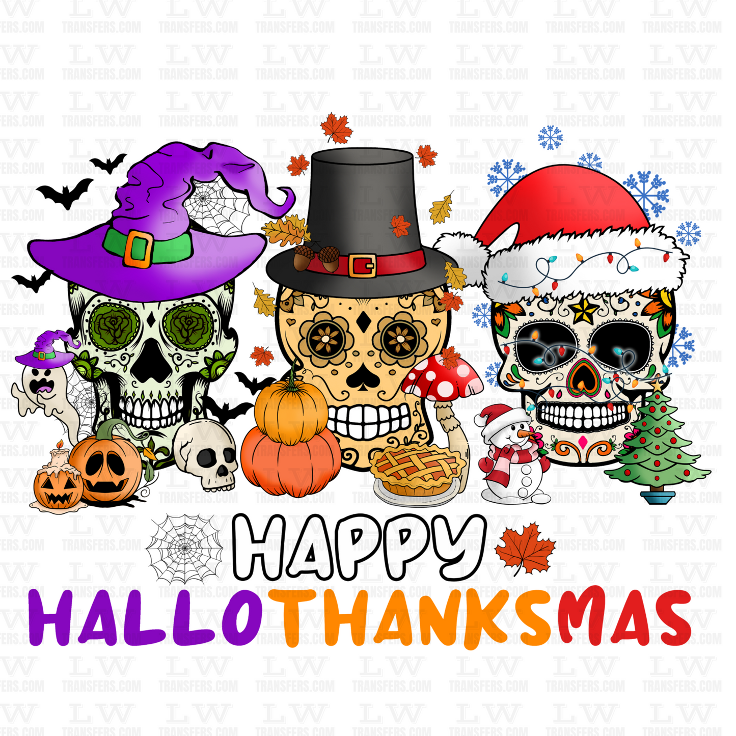 HAPPY HALLOTHANKSMAS SUGAR SKULLS HALLOWEEN DTF Transfer #88
