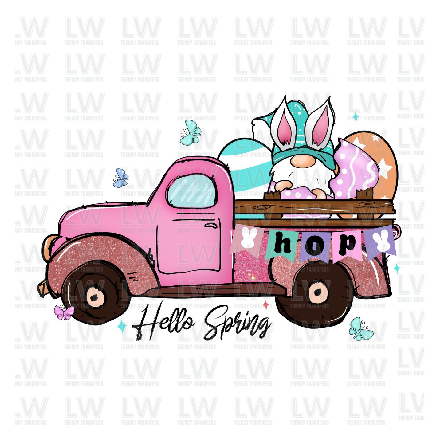 Hello Spring Hop Gnome Rabbit DTF TRANSFER