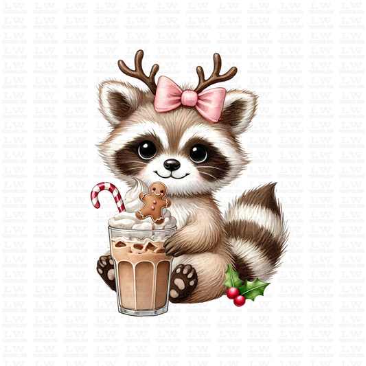 CUTE CHRISTMAS RACCOON  DTF TRANSFER #CH103