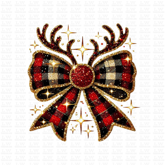 CHRISTMAS GLITTER REINDEER COQUETTE BOW DTF TRANSFER #CH118