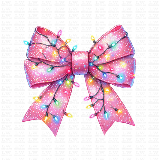 CHRISTMAS PINK COQUETTE BOW WITH LIGHTS DTF TRANSFER #CH119