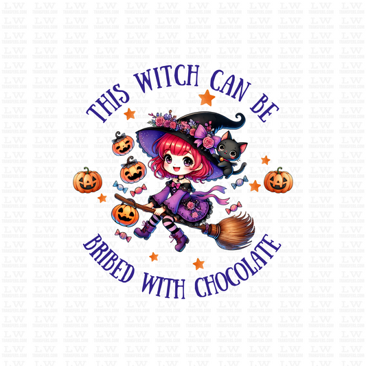 THIS WITCH CAN BE BRIBED WITH CHOCOLATE HALLOWEEN DTF TRANSFER #H154