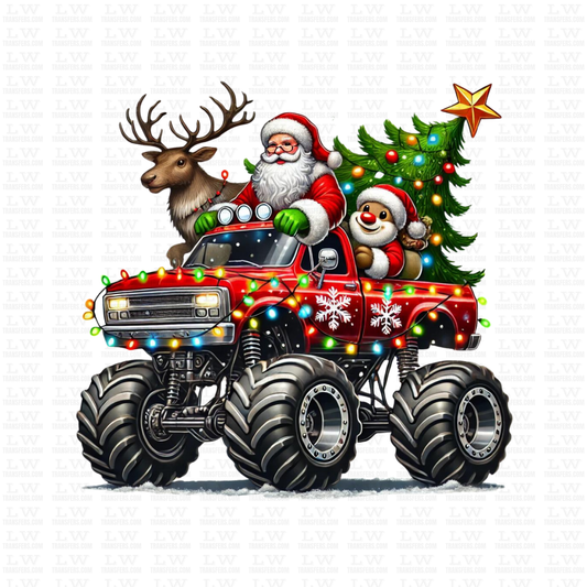 CHRISTMAS SANTA AND FRIENDS MONSTER TRUCK DTF TRANSFER #CH177