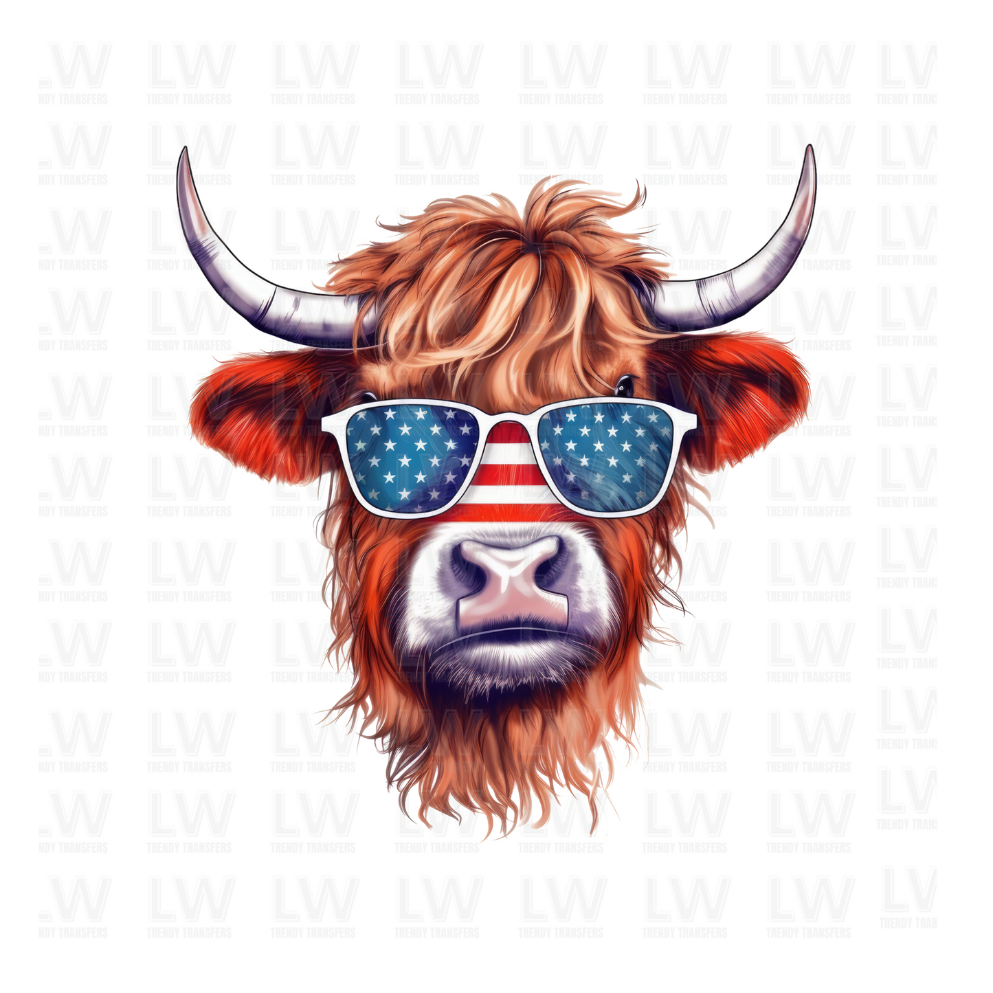 Highland Cow with Glasses -  4TH OF JULY DTF Transfer