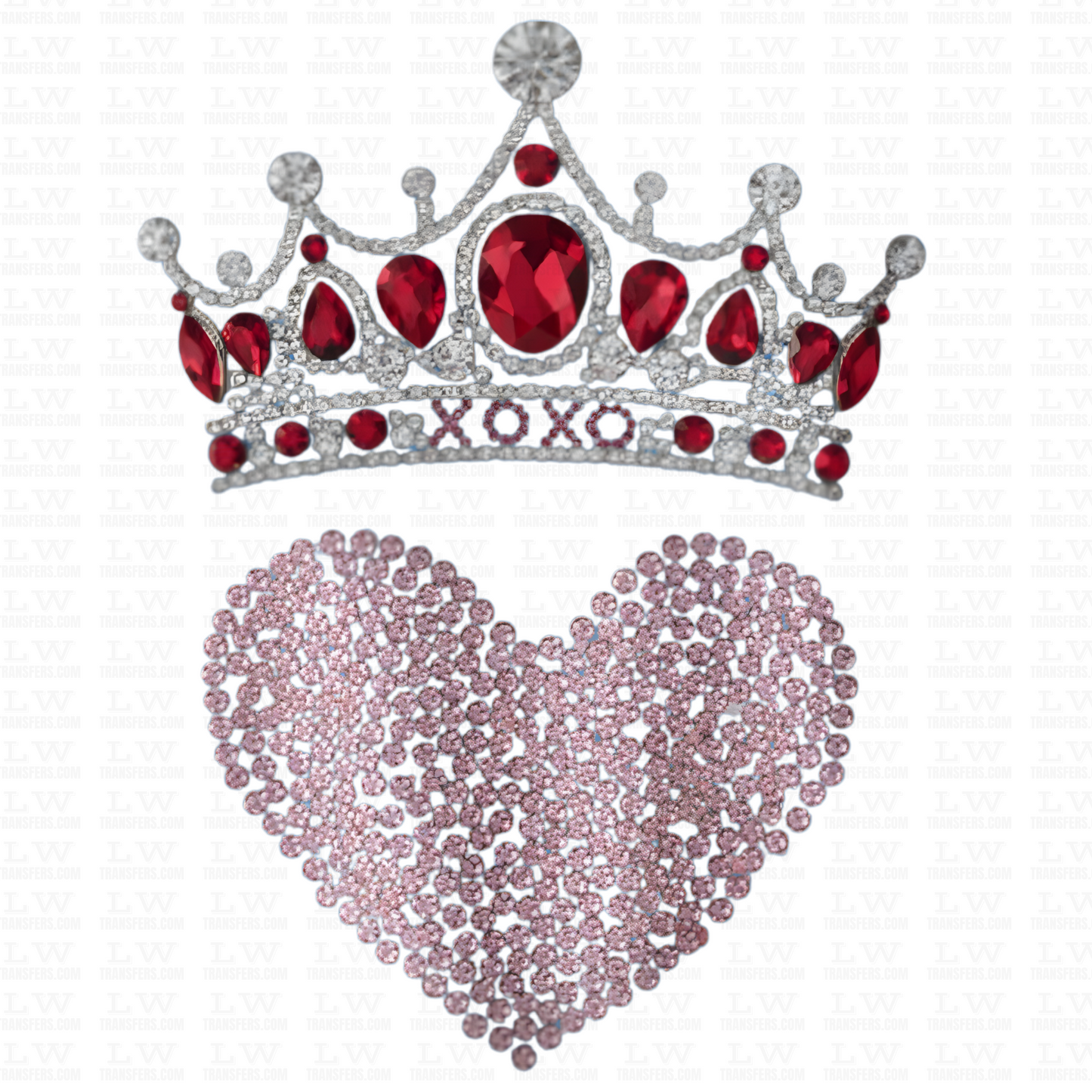 Valentine Pink Heart With Crown Rhinestone, Valentine’s Day DTF Transfer,  VD-186
