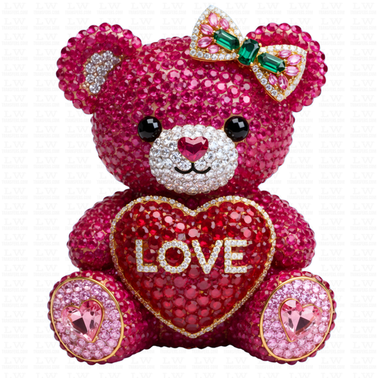 Valentine Teddy Bear Rhinestone, Valentine’s Day DTF Transfer,  VD-188