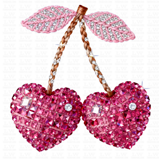 Pink heart-shaped earrings with crystal details on a white background