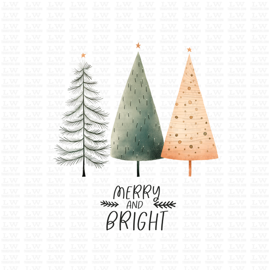 MERRY AND BRIGHT CHRISTMAS TREES DTF TRANSFER #CH192