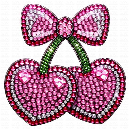 Decorative patch with pink cherries and a bow 