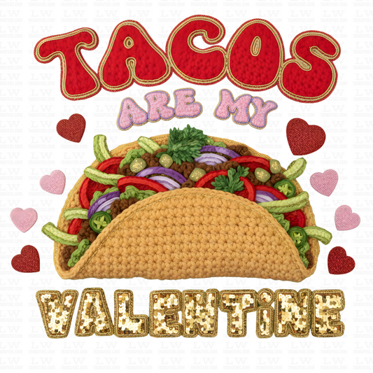 Embroidered patch with a taco and text 'Tacos are my Valentine' 