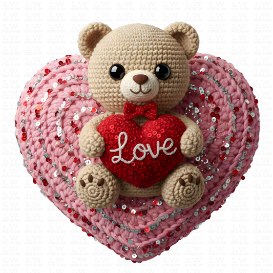 Faux Yarn LOVE Bear Valentine’s Day DTF Transfer,  VD-213