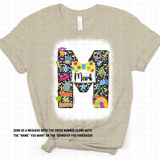 PERSONALIZED BOY INITIAL WITH YELLOW BOWTIE / BACK TO SCHOOL DTF TRANSFER #80