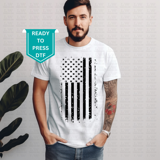 DISTRESSED 4TH OF JULY BLACK AMERICAN FLAG DTF TRANSFER - 4TH45