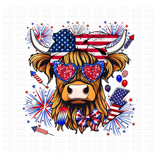4TH OF JULY HIGHLAND COW DTF TRANSFER - 4TH47