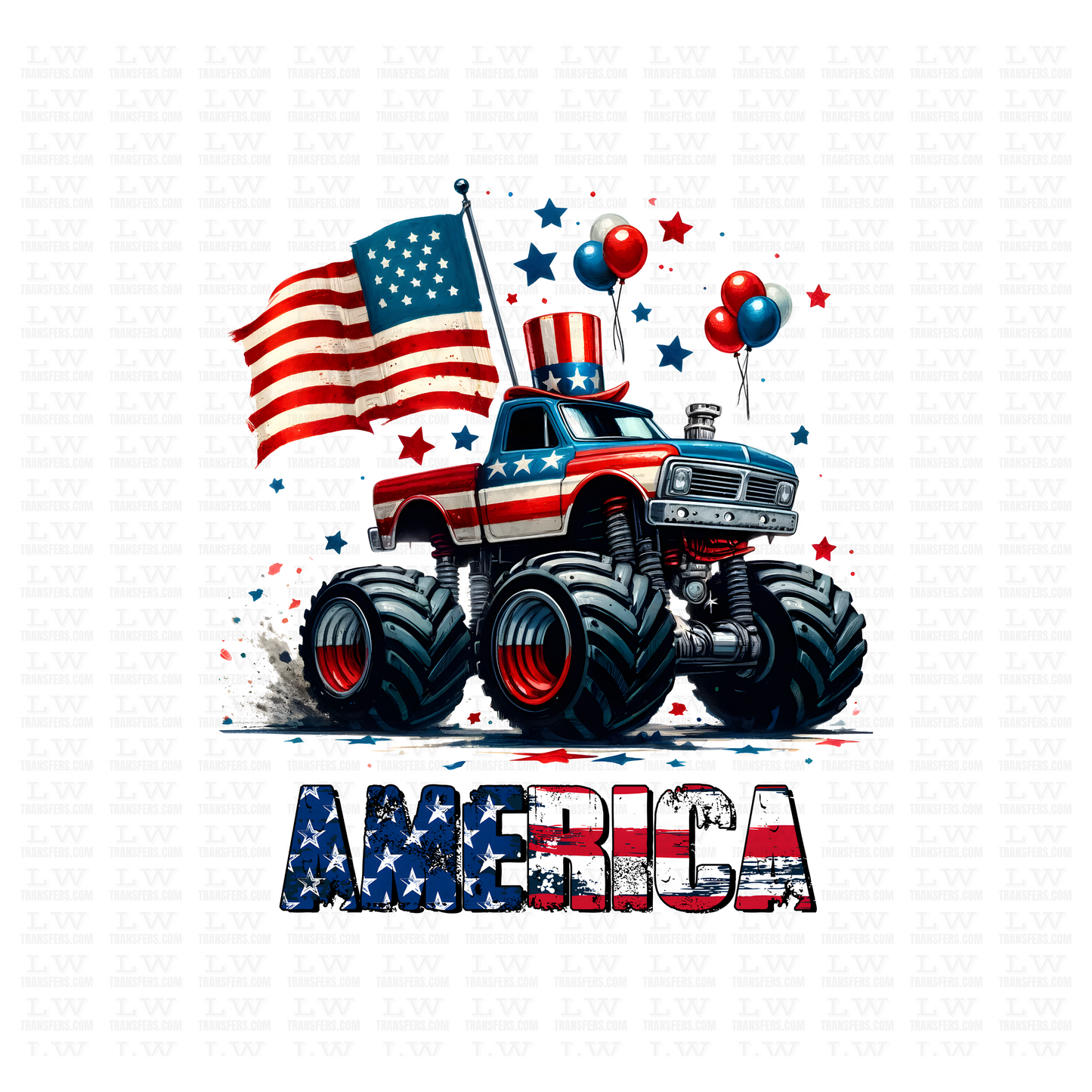 AMERICA MONSTER TRUCK 4TH OF JULY DTF TRANSFER - 4TH51