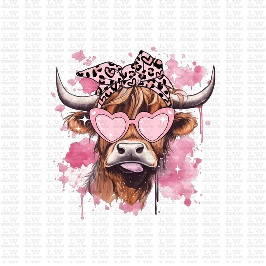 HIGHLAND COW WITH GLASSES DTF VALENTINE'S DAY TRANSFER #VD13
