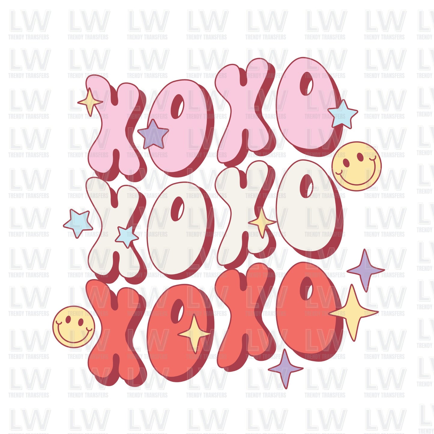 XOXO Pink Hearts Retro DTF Transfer