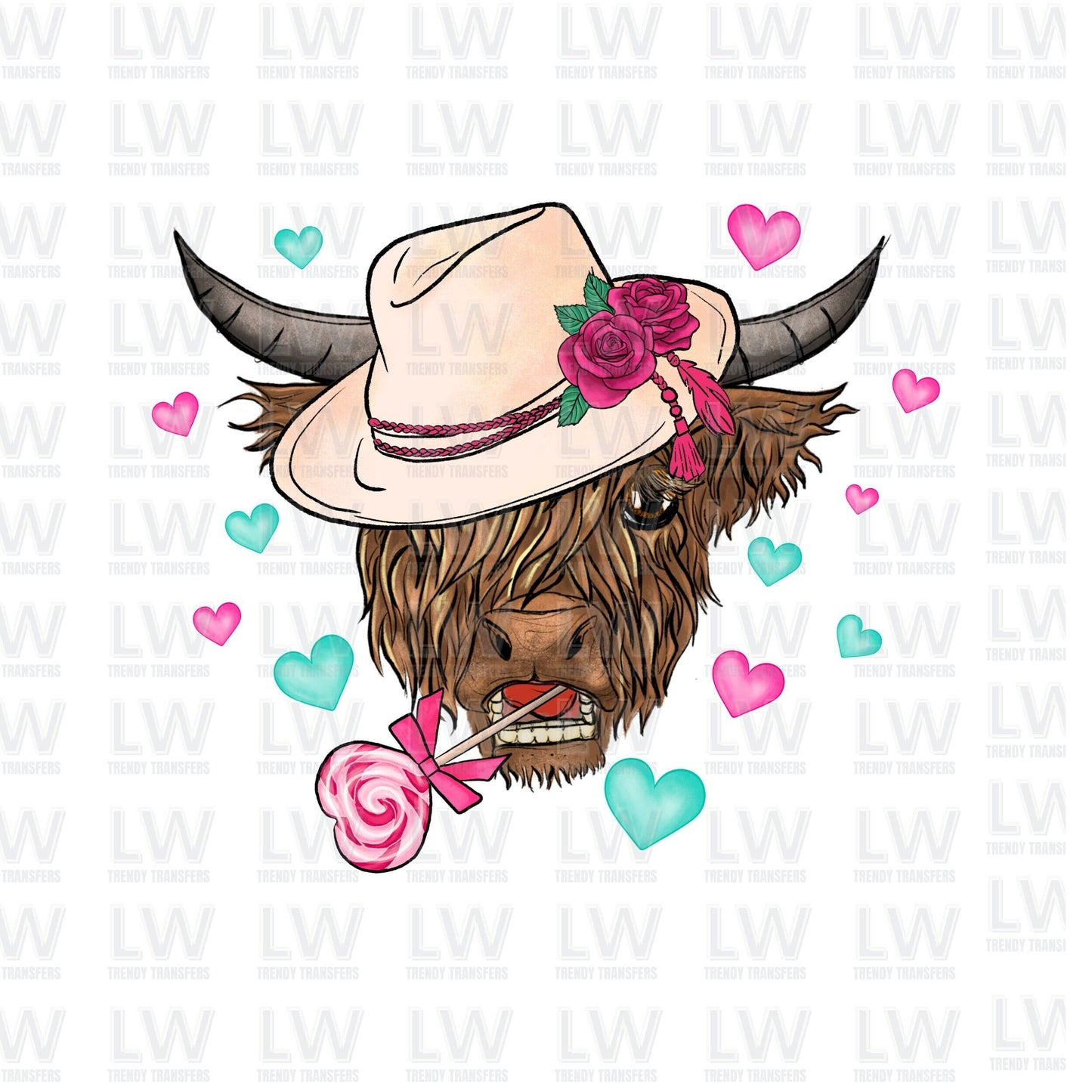 Highland Cow Valentine's Day DTF TRANSFER