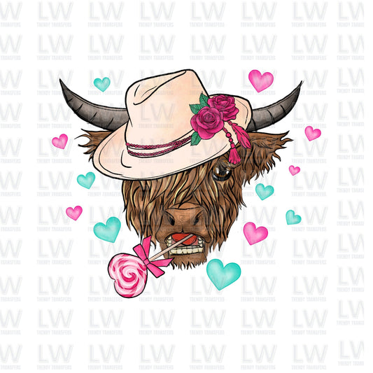 Highland Cow Valentine's Day DTF TRANSFER